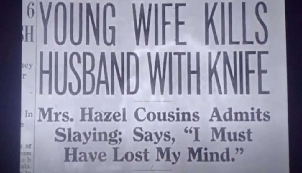 Newspaper giving exposition on Hazel cousins killing her husband,